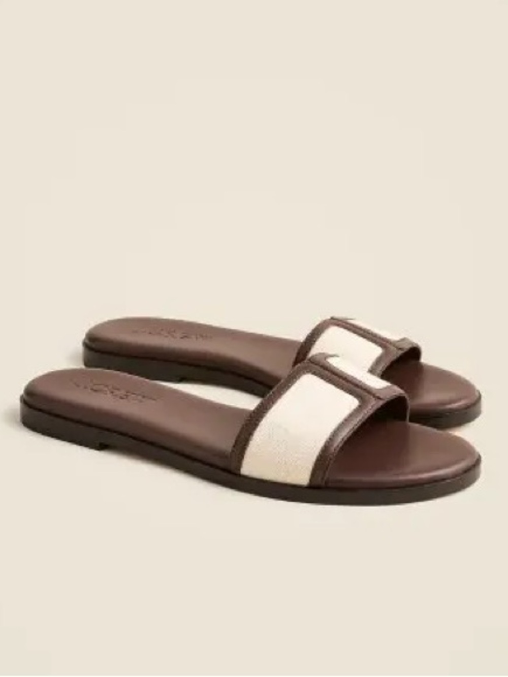 NIB J. Crew Georgina Slide Sandals in Canvas and Brown Leather - Size 7